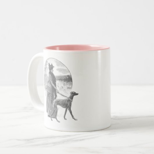 Frauenhund Vintag Zweifarbige Tasse (Vorderseite Links)