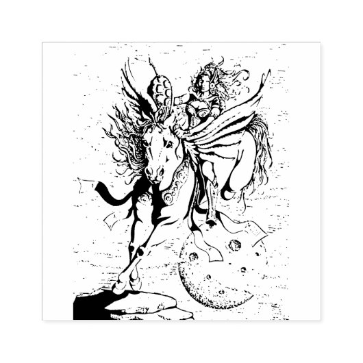 FRAUENKRIEGERIN, PEGASUS FANTASY HERO FLIEGT GUMMISTEMPEL (Prägung)