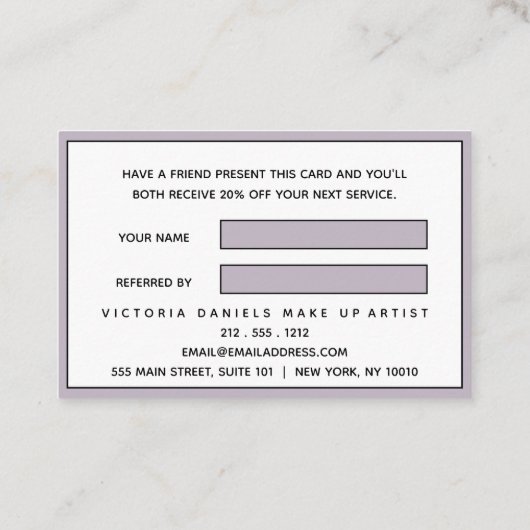 Frauenlogo | Lavendel | chic beruflich Empfehlungskarte (Rückseite)