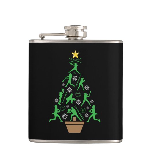 Frauenmädchen Softball Weihnachtsbaum Flachmann (Vorderseite)