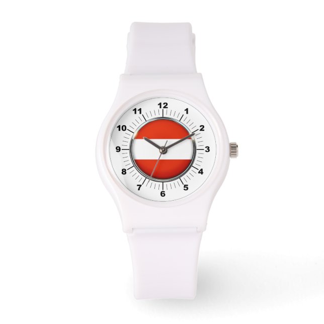 Frauenösterreichische Flagge Sporty White Silicon  Armbanduhr (Vorderseite)