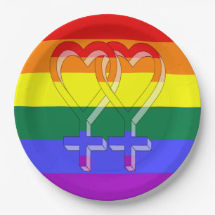 Frauenpaarstypsymbole Regenbogenfarben Pappteller