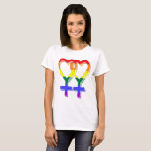 Frauenpaarstypsymbole Regenbogenfarben T-Shirt (Vorne ganz)
