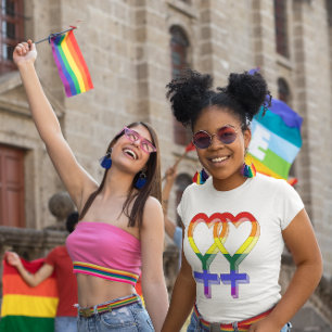 Frauenpaarstypsymbole Regenbogenfarben T-Shirt