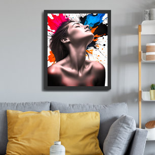 Frauenportrait in elegantem grauem Ton und farbenf Leinwanddruck