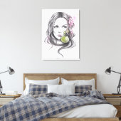 Frauenportrait mit Apfel und Blüte Surreale Kunst Leinwanddruck (Insitu (Schlafzimmer))