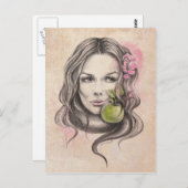 Frauenportrait mit Apfel und Blüte Surreale Kunst Postkarte (Vorne/Hinten)