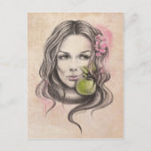Frauenportrait mit Apfel und Blüte Surreale Kunst Postkarte (Vorderseite)