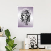 Frauenportrait mit Moths surrealer Bleistiftkunst Poster (Heimbüro)