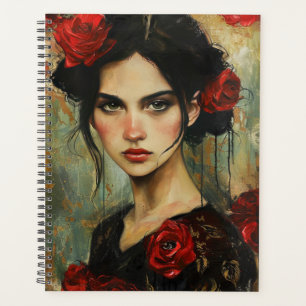 Frauenportrait mit Rote Rosen Planer