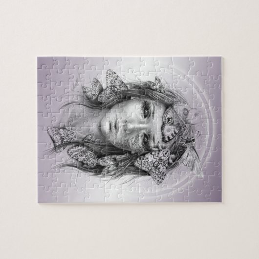 Frauenportrait Moths Violet lila surreal art Puzzle (Horizontal)