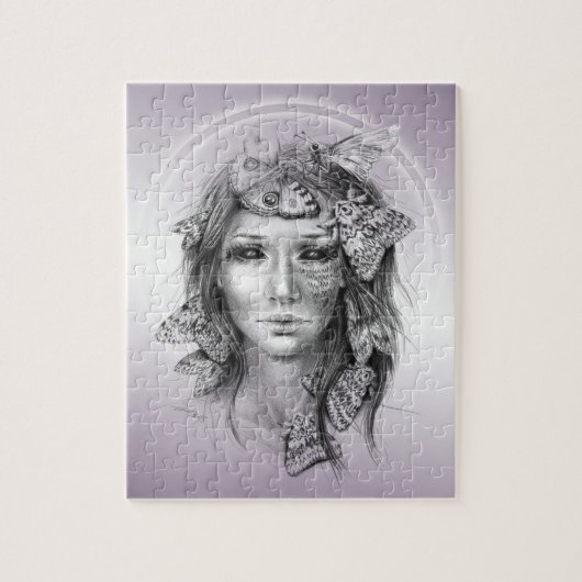 Frauenportrait Moths Violet lila surreal art Puzzle (Vertikal)