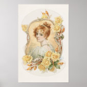 Frauenportrait umrahmt mit Gelben Rosen Poster (Vorne)