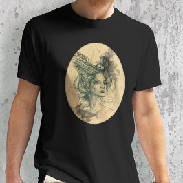 Frauenportrait Vogelschädel Wings Surreal Fantasy T-Shirt
