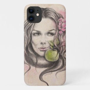 Frauenporträt mit Apfel und Blüte Surrealistische iPhone 11 Hülle