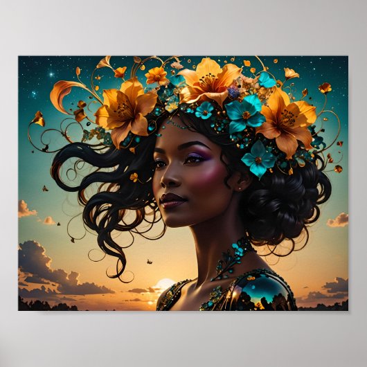 Frauenporträt mit Blume Poster (Vorne)