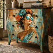 Frauenporträt Türkis Floral Glamour