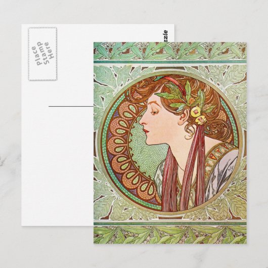 Frauenprofil, Alphonse Mucha Postkarte (Vorne/Hinten)