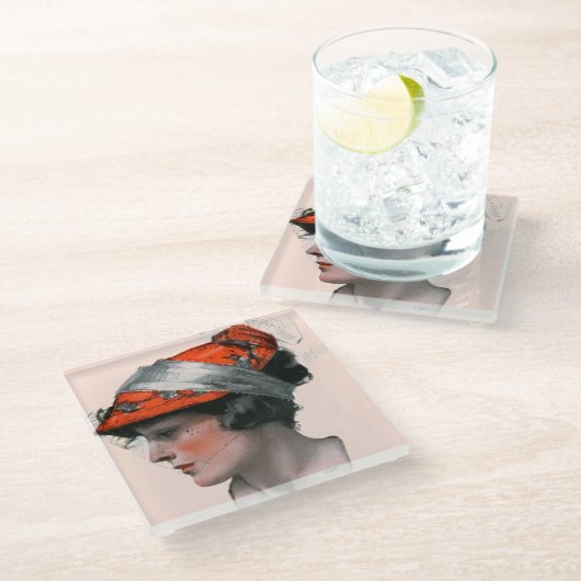 Frauenprofil Glasuntersetzer (Schrägansicht)