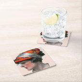 Frauenprofil Rechteckiger Pappuntersetzer (Vor Ort)