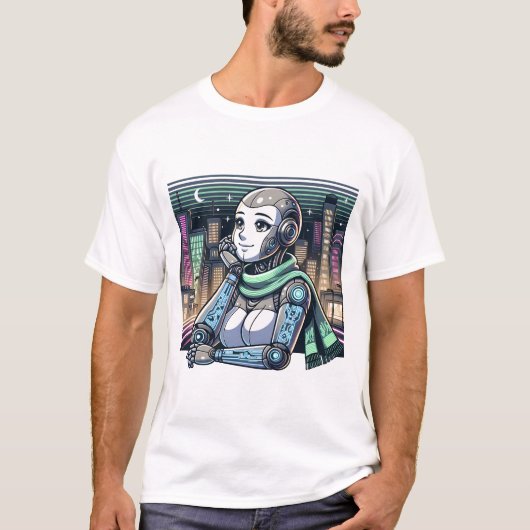 Frauenroboter mit Schal T-Shirt (Vorderseite)