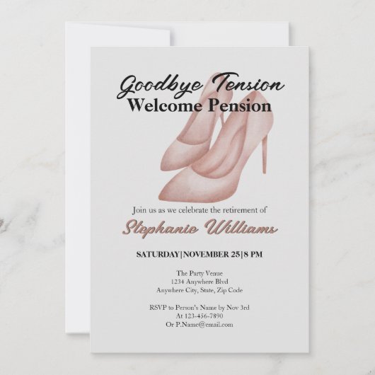 Frauenruhestand Auf Wiedersehen Heels des Tension Einladung (Vorderseite)