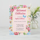 Frauenruhestand blühende farbenfrohe Grenze Einladung (Stehend Vorderseite)