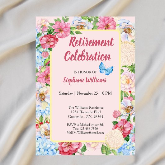 Frauenruhestand blühende farbenfrohe Grenze Einladung