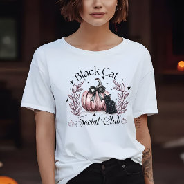 Frauens Black Cat Social Club Halloween T-Shirt