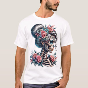 Frauenschädel Dia De Los Muertos Skelett T-Shirt