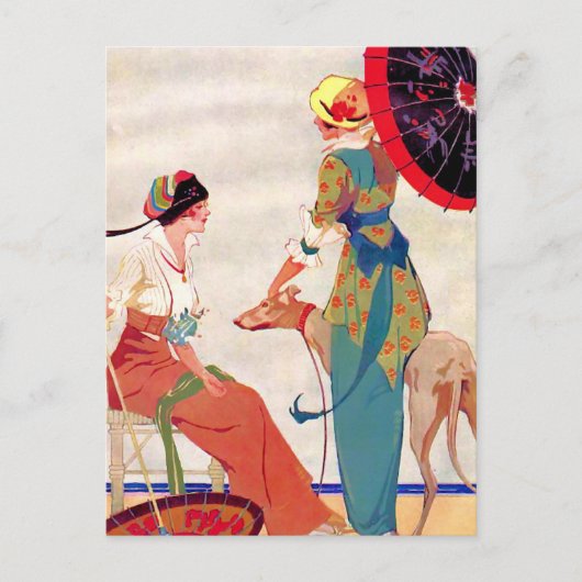 Frauenschirme und Windhund Postkarte (Vorderseite)