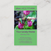 Frauenschuh I, rosa magentarote grüne Visitenkarte (Rückseite)