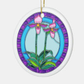 Frauenschuh Orchideen im KreisBuntglas Keramikornament (Links)