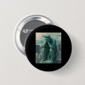 Frauenstatue von Liberty Facepalm V-Hals Button (Vorne & Hinten)