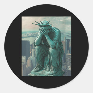 Frauenstatue von Liberty Facepalm V-Hals Runder Aufkleber