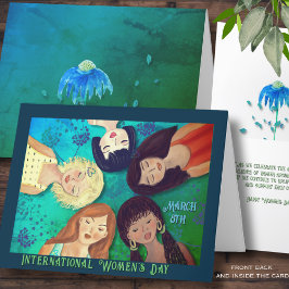 Frauentag Frauenportraits Aqua Blue Karte