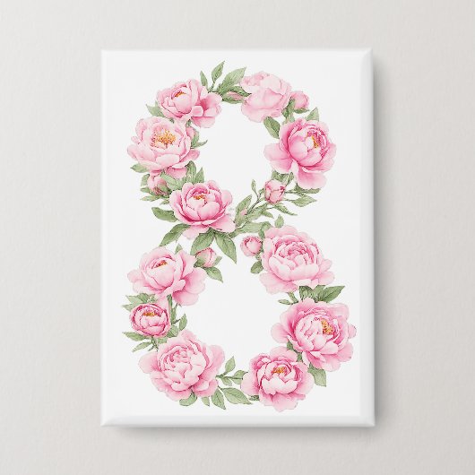 Frauentag Pfingstrose-Blume für den 8. März Button (Vorderseite)