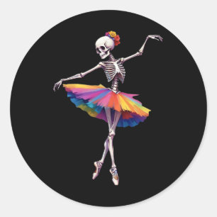 Frauentanz Skeleton Rainbow Ballerina Runder Aufkleber