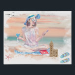 *~* Frauentelefonstrand Künstlicher Leinwanddruck<br><div class="desc">(Suchcode AR29 für ähnliche Designelemente) Imitate Leinwand Wandkunst. Personalisieren Sie Text - SEA THERAPY behalte, bearbeiten oder löschen. Dies ist ein Aquarellbild, das Ihre Geister anhebt. Künstlerisches Modern Beach Sun Bathing Party MUSIC auf ihrem MOBILTELEFON beim Schlucken auf einem blauen Martini . Sie trägt einen Strohhut und eine Sonnenbrille. In...</div>