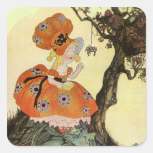 Fräulein Muffet & Spinne, Vintage Mother Goose Quadratischer Aufkleber