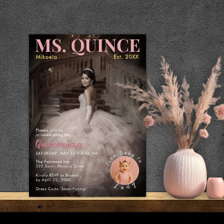Fräulein Quince Blush Pink Elegante Quinceañera  Einladung