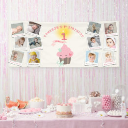 Fräulein Rosa Cupcake 12 Foto Mädchen 1. Geburtsta Banner