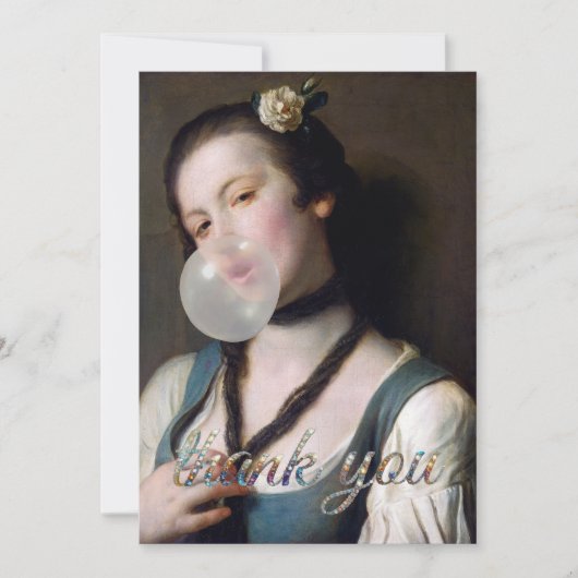 Fräulein Sassy bläst Bubble Gum Dankeskarte (Vorderseite)
