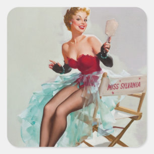 Fräulein Sylvania Pin-Up Mädchen Quadratischer Aufkleber