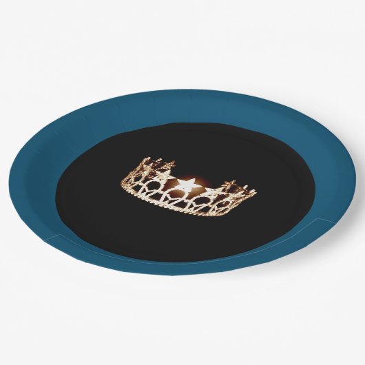 Fräulein USA reden aquamarine u. Goldkrone 9" Pappteller (Schrägansicht)