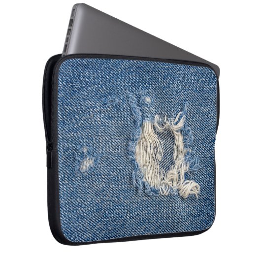 Frayed Blue Denim Laptopschutzhülle (Vorne Rechts)