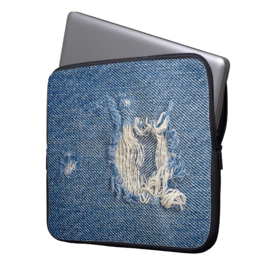 Frayed Blue Denim Laptopschutzhülle (Vorderseite Links)