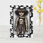 Freaky Beängstigend Spooky Old Doll Halloween Karte (Gelbe Blume)