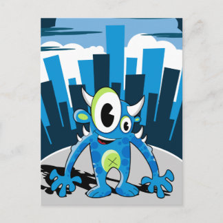 Freaky Blue Monster Postcard Postkarte