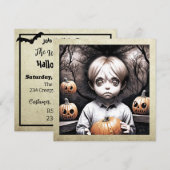 Freaky Child mit Big Eyes und Pumpkins Halloween Einladung (Vorne/Hinten)